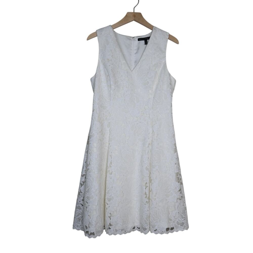WHBM Womens 10 White Lace Lined A-Line Dress